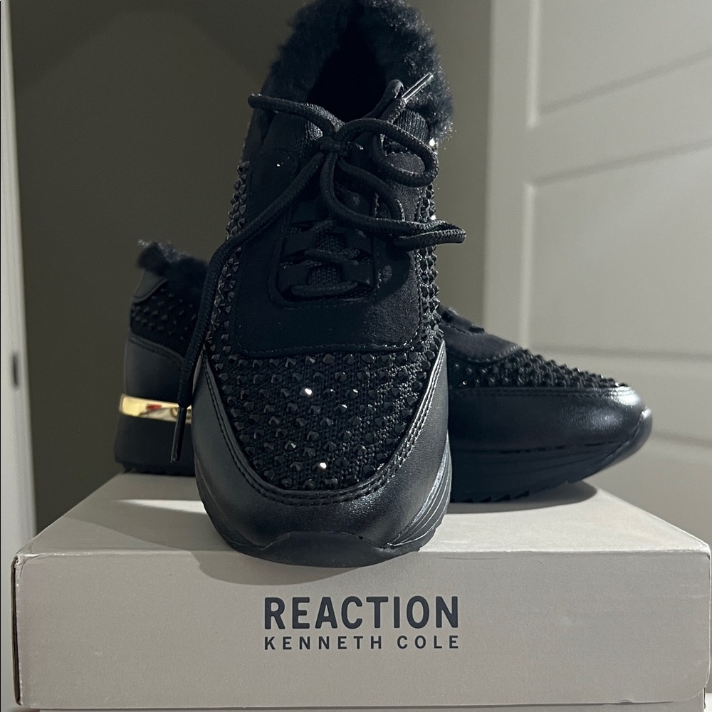 Kenneth Cole Reaction Black Jewel Sneakers with Gold Detail